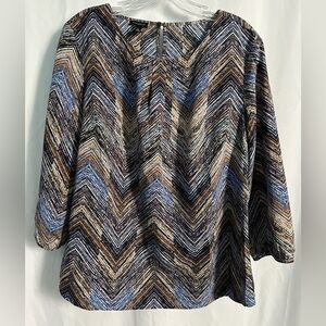 Talbots Women's Career Business Blouse Brown Blue Size Medium Polyester
